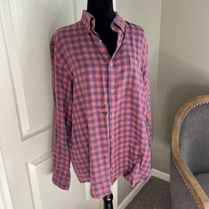 Red and Blue Long Sleeve Boxy Button Down Shirt